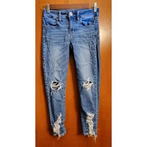 American Eagle Next Level Stretch High-Rise Jegging Jeans 2 Short Distressed - C